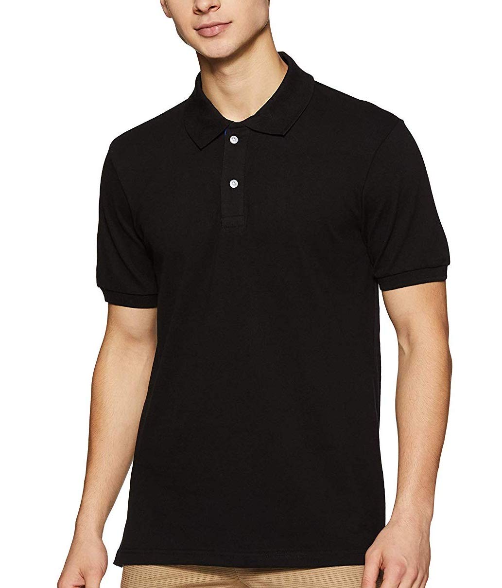 COTTONANSH Men's Cotton Regular Fit T-Shirt with Collar (Black, XL)