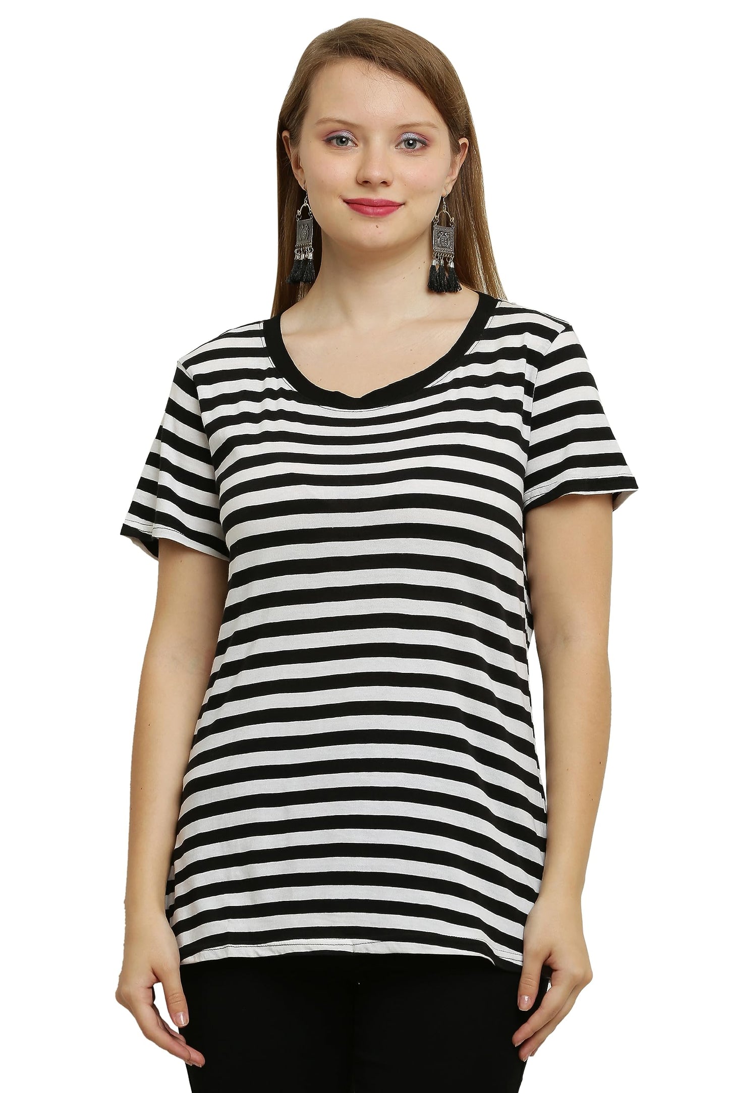 COTTONANSH STRIP ROUND NECK T SHIRT