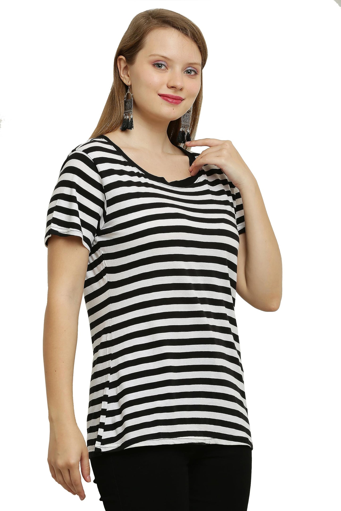 COTTONANSH STRIP ROUND NECK T SHIRT