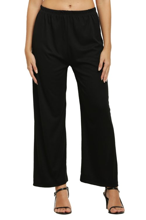 Women Flared Black Cotton Blend Trousers