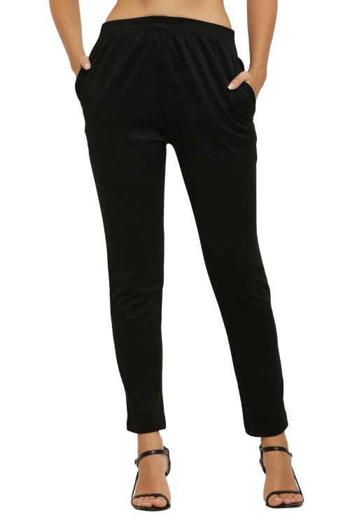 Women Regular Fit Black Polycotton Trousers