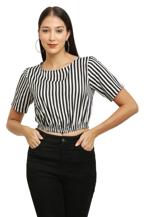 Casual Regular Sleeves Striped Women Crop Top