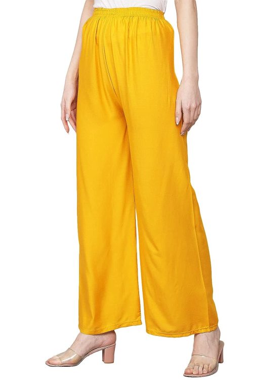 Women Flared Yellow Cotton Trousers